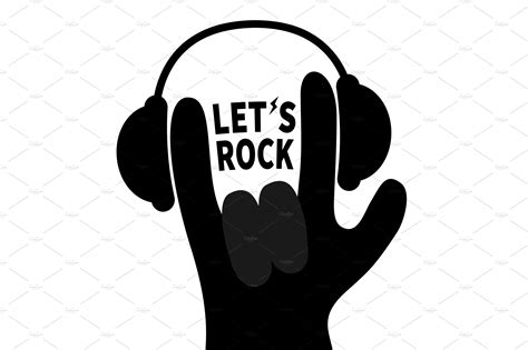 Lets Rock Headphones And Hand Illustrations ~ Creative Market