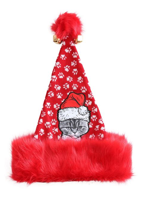 Ugly Holiday Angry Cat Santa Hat For Adults