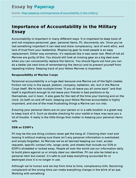 Importance Of Accountability In The Military Free Essay Example