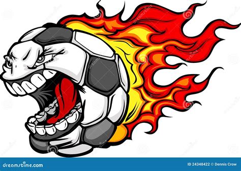 Flaming Soccer Ball Screaming Face Cartoon Stock Vector Illustration