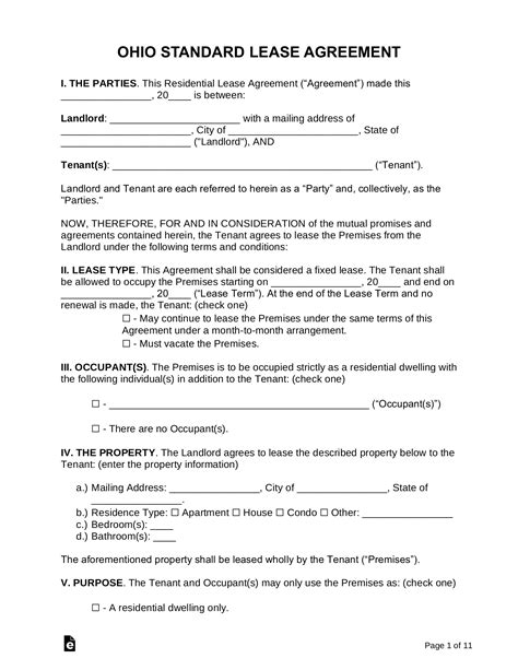 Free Ohio Standard Residential Lease Agreement Template Pdf Word