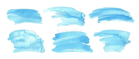 Set Of Blue Watercolor Washses Abstract Backgrounds Brush Strokes