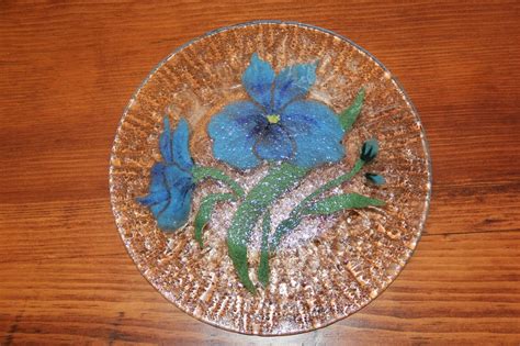 Sydenstricker Painted Fused Glass Plate Flower 8 5 Blue Lily Vintage Ebay