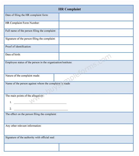 Hr Complaint Form Template Sample Example Word Format