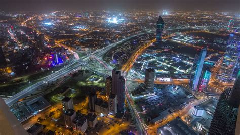 Skyline With Skyscrapers Night Timelapse In Kuwait City Downtown