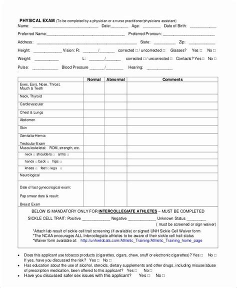 Physical Exam Form Template Unique 8 Sample Physical Assessment Forms