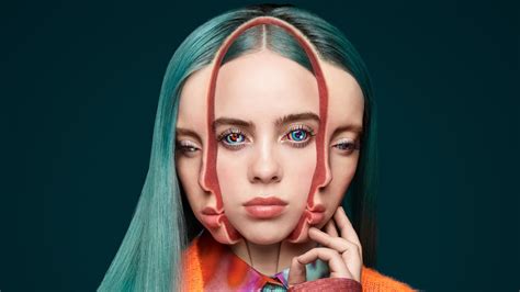 A Woman With Green Hair And Blue Eyes Is Holding Her Hands To Her Face