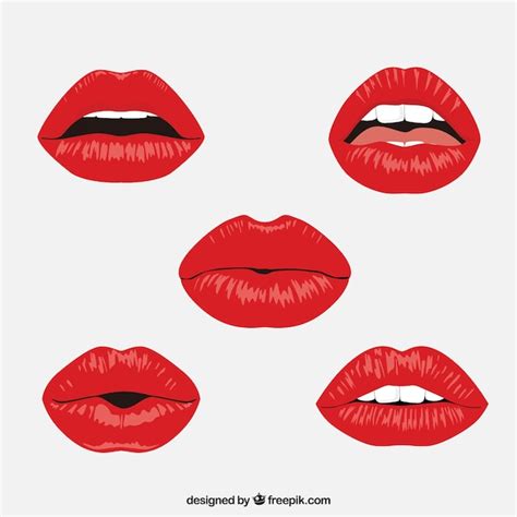 Red Lips Collection With Flat Design Vector Free Download