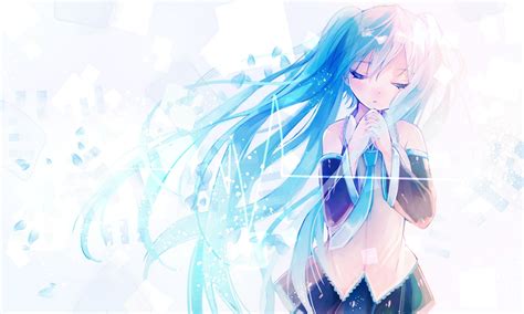 Wallpaper Hatsune Miku Vocaloid Closed Eyes Singing Petals