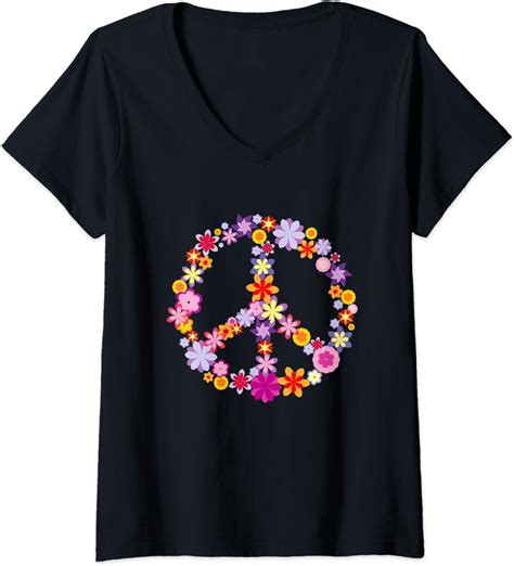 Womens Peace Sign World Love 1970s 60s Clothing Groovy Hippy Trippy V Neck T Shirt