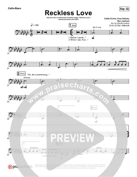 Reckless Love Cello Sheet Music Pdf Bethel Music Cory Asbury Praisecharts