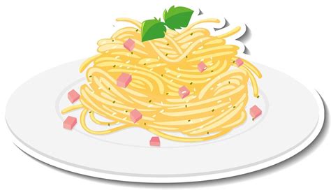 Etiqueta Engomada De Los Espaguetis A La Carbonara Sobre Fondo Blanco