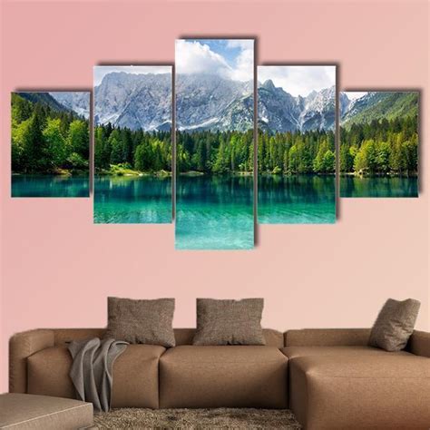 Landscape With Turquoise Lake Forest And Mountains Nature 5 Panel