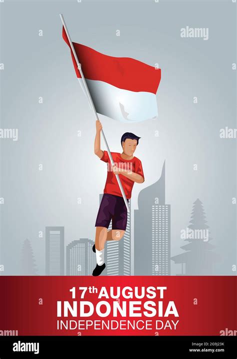 Happy Independence Day Indonesia Vector Illustration Of Indonesian Man