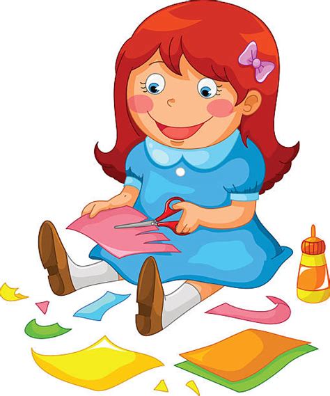Children Cutting Paper Illustrations Royalty Free Vector Graphics