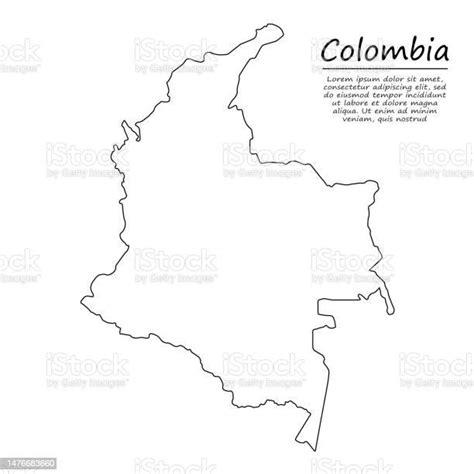 Simple Outline Map Of Colombia In Sketch Line Style Stock Illustration