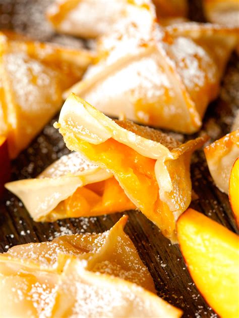 Making your own beautiful little appetizers and desserts is easy with a package of wonton wrappers at your disposal! Baked Peach Wontons