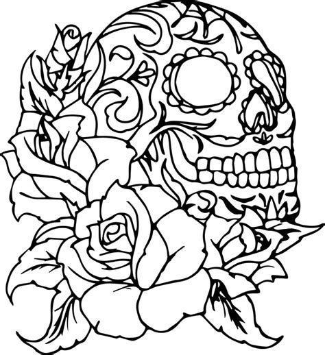 Skull And Rose Coloring Pages At Free Printable