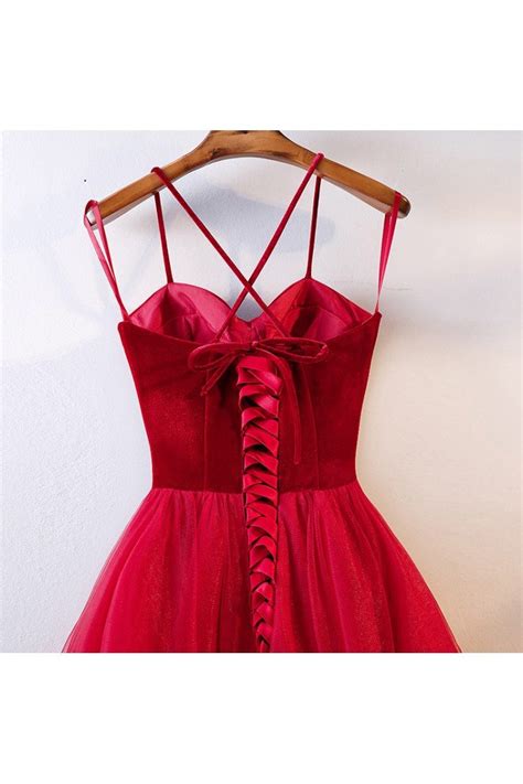 Simple Long Red Corset Back Prom Party Dress With Straps 128579