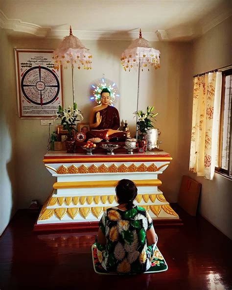 A Typical Burmese Buddhist Shrine Room One May Meditate Pay Respects