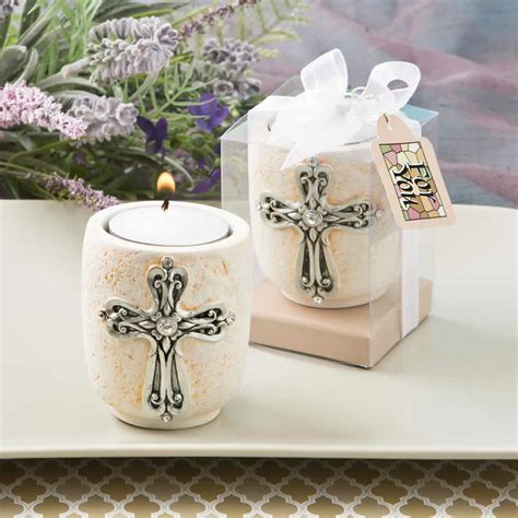 Unique Baptism Favors Cross Design Candle Holder Free Custom Tags
