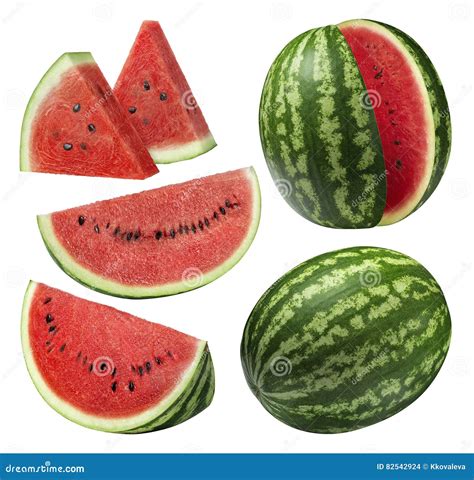 Watermelon Pieces Set Isolated On White Background Stock Photo Image