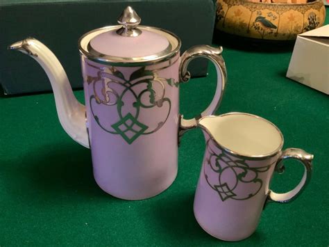 Stunning 1925 Aynsley Coffee Pot And Creamer With Sterling Silver Overlay