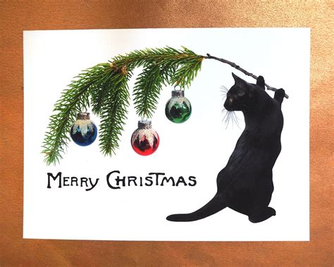 Black Cat Swag Merry Christmas Card Christmas Cat Glitter Card In 2021