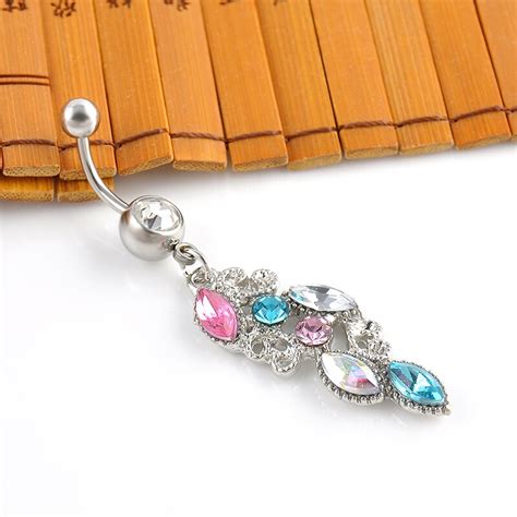 Buy New Stainless Steel Colorful Rhinestone Crystal Belly Button Ring Dangle