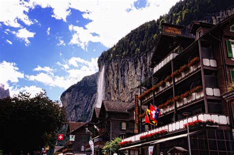 Hotel Oberland And Staubbach Falls In Lauterbrunnen Jungfrau Region