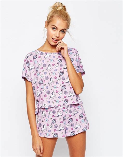 Image 1 Of Asos Space Unicorn All Over Print Tee And Short Pajama Set