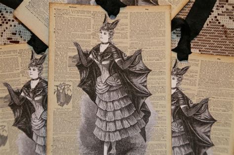 Vintage Halloween Bat Lady Altered Art Dictionary Page Tags Etsy