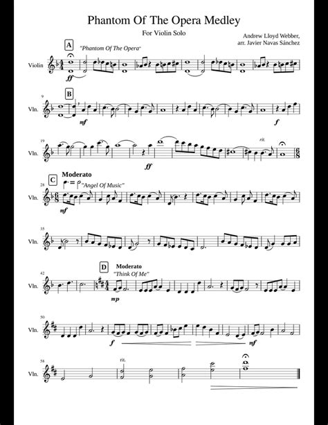 Free sheet music preview of the phantom of the opera for violin solo by andrew lloyd webber. Phantom of the Opera Medley Violin Solo sheet music for Strings download free in PDF or MIDI