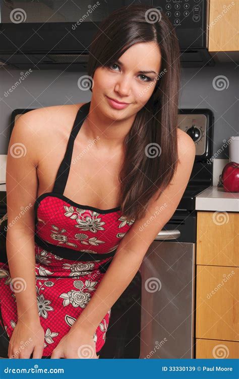 Brunette Girl Kitchen Stock Image Image Of American