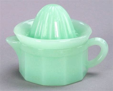 Jade Green Glass Juicer Reamer With Measuring Cup Antique Dishes