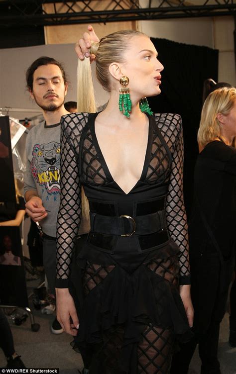 Lily Donaldson Goes Braless In Sexy Sheer Dress At Balmain At Paris Fashion Week Daily Mail Online