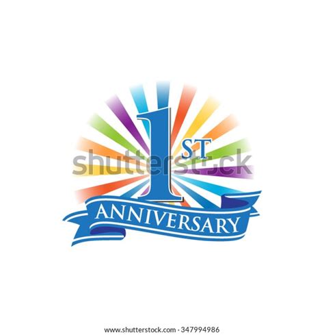 1st Anniversary Ribbon Logo Colorful Rays Stock Vector Royalty Free