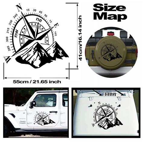 Fochutech Car Decals Compass With Mountain Jeep Stickers Waterproof Vinyl Hood Decal Car