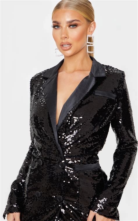 black sequin blazer dress dresses prettylittlething