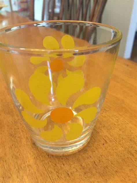 Vintage Hazel Atlas Yellow Flower Sour Cream Glasses Set Of Etsy