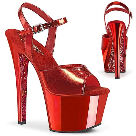Pleaser Sky 309ttg Red Metallic Pu Chrome Glitter In Sexy Heels And Platforms 5455