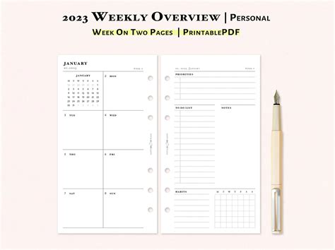 2023 Weekly Overview Printable Personal Size Inserts Dated Etsy South