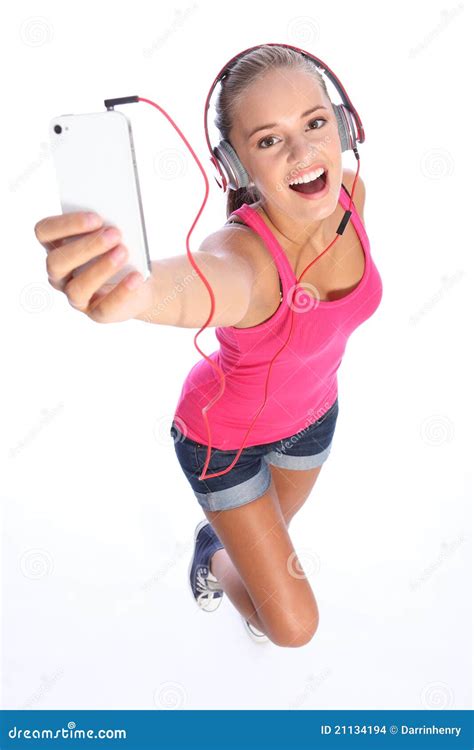 Happy Sexy Teenage Girl Has Music Fun With Phone Stock Images Image 21134194