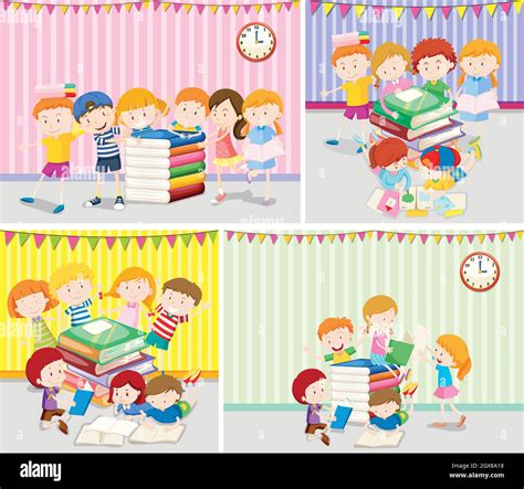 Happy Children Reading Books Stock Vector Image And Art Alamy