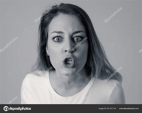 Close Portrait Young Attractive Caucasian Woman Angry Face Looking Mad