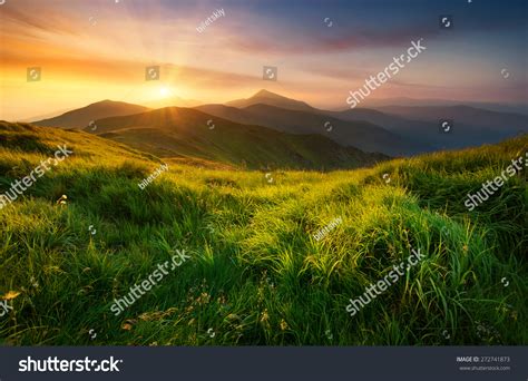 Mountain Valley During Sunrise Natural Summer Stock Photo 272741873