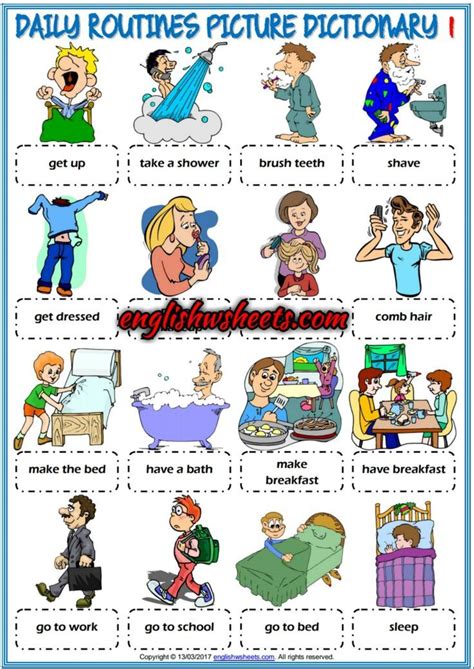Daily Routines Esl Printable Picture Dictionaries For Kids