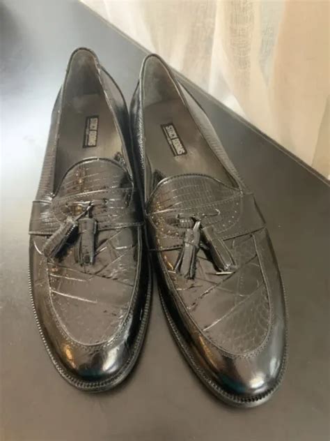 Stacy Adams Mens Loafer Dress Shoes Black Leather Snake Embossed Tasseled New Picclick