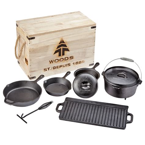 Woods Heritage Cast Iron Camping Cook Set With Crate 8 Pieces And Woods