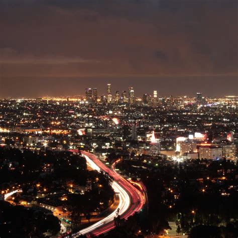 Los Angeles Skyline By Night Stock Photo Image Of California